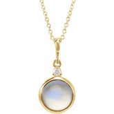 14K Yellow Gold 8 mm Natural Rainbow Moonstone & .03 CT Natural Diamond Cabochon 16-18" Necklace