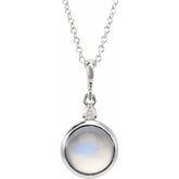 Platinum 8 mm Natural Rainbow Moonstone & .03 CT Natural Diamond Cabochon 16-18" Necklace