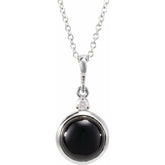 Platinum 6 mm Natural Black Onyx & .03 CT Natural Diamond Cabochon 16-18" Necklace