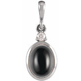 Sterling Silver 10x8 mm Natural Black Onyx & .03 CT Natural Diamond Cabochon Pendant