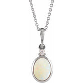 Platinum 10x8 mm Natural White Opal & .03 CT Natural Diamond 16-18" Necklace