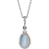 Platinum 10x8 mm Natural Rainbow Moonstone & .03 CT Natural Diamond 16-18" Necklace