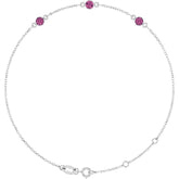 14K White Gold Natural Pink Tourmaline Bezel-Set 3-Stone 6 1/2-7 1/2" Bracelet