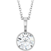 Platinum 9/10 CT Natural Diamond Bezel-Set Solitaire 16-18" Necklace