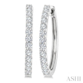 1 Ctw Round Cut Diamond Hoop Earrings in 14K White Gold