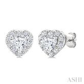 1/3 Ctw Heart and Round Cut Diamond Fashion Halo Stud Earrings in 14K White Gold