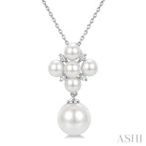 4MM & 8MM White Cultured Pearl and 1/20 Ctw Round Cut Diamond Fashion Pendant With Chain in 10K White Gold