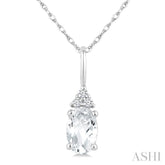 1/50 Ctw Oval Cut 6X4 MM White Topaz and Round Cut Diamond semi-precious Pendant With Chain in 10K White Gold