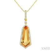 16X7 MM Evoque Gemstone Shield Shape Citrine and 1/5 Ctw Round Cut Diamond Semi-Precious Pendant With Chain in 10K Yellow Gold