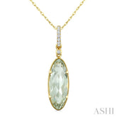 16X6 MM Evoque Gemstone Oval Shape Green Amethyst and 1/20 Ctw Round Cut Diamond Semi-Precious Pendant With Chain in 10K Yellow Gold