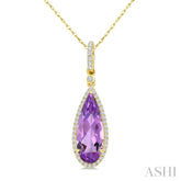 16X6 MM Evoque Gemstones Pear Shape Amethyst and 1/5 Ctw Round Cut Diamond Semi-Precious Pendant With Chain in 10K Yellow Gold