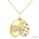 1 MM Round Cut Ruby and 1/10 Ctw Round Cut Diamond Fluted Heart Shaped Precious Pendant with Chain in 10K Yellow Gold