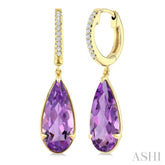14X6 MM Evoque Gemstones Pear Shape Amethyst and 1/10 Ctw Round Cut Diamond Semi-Precious Earrings in 14K Yellow Gold