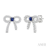2MM Round Cut Sapphire and 1/6 Ctw Round Cut Diamond Bow Petite Precious Fashion Earrings in 10K White Gold