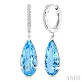 14X6 MM Evoque Gemstones Pear Shape Blue Topaz and 1/10 Ctw Round Cut Diamond Semi-Precious Earrings in 14K White Gold