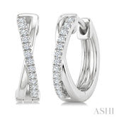 1/10 Ctw 'X' Petite Round Cut Diamond Fashion Huggie Earrings in 10K White Gold