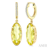 12X5 MM Evoque Gemstones Oval Shape Lemon Quartz and 1/10 Ctw Round Cut Diamond Semi-Precious Earrings in 10K Yellow Gold