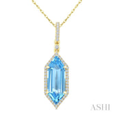 16X6 MM Evoque Gemstones Hexagon Shape Blue Topaz and 1/5 Ctw Round Cut Diamond Semi-Precious Pendant With Chain in 10K Yellow Gold
