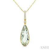 16X6 MM Evoque Gemstone Pear Shape Green Amethyst and 1/20 Ctw Round Cut Diamond Semi-Precious Pendant With Chain in 10K Yellow Gold