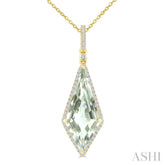 22X9 MM Evoque Gemstone Kite Shape Green Amethyst and 1/4 Ctw Round Cut Diamond Semi-Precious Pendant With Chain in 14K Yellow Gold