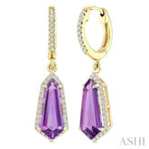 12X5 MM Evoque Gemstones Shield Shape Amethyst and 1/3 Ctw Round Cut Diamond Semi-Precious Earrings in 10K Yellow Gold