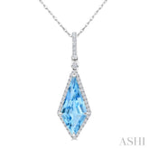 16X7 MM Evoque Gemstones Kite Shape Blue Topaz and 1/5 Ctw Round Cut Diamond Semi-Precious Pendant With Chain in 10K White Gold