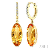 12X5 MM Evoque Gemstones Oval Shape Citrine and 1/10 Ctw Round Cut Diamond Semi-Precious Earrings in 10K Yellow Gold