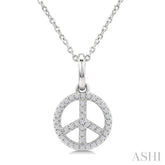 1/8 Ctw Round Cut Diamond Peace Petite Pendant With Chain in 10K White Gold