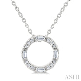 1/10 Ctw Baguette and Round Cut Diamond Circle Shape Fashion Pendant With Chain in 10K White Gold