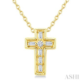 1/20 Ctw Baguette and Round Cut Diamond Cross Shape Fashion Pendant With Chain in 10K Yellow Gold