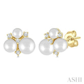 3MM, 4MM & 5MM Cultured Pearl and 1/10 Ctw Round Cut Diamond Fashion Earrings in 10K Yellow Gold