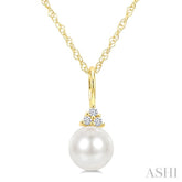6 MM Cultured White Pearl and 1/50 Ctw Round Cut Diamond Fashion Pendant With Chain in 10K Yellow Gold