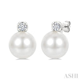 6 MM Cultured Pearl and 1/20 Ctw Round Cut Diamond Fashion Earrings in 10K White Gold