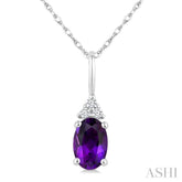 1/50 Ctw Oval Cut 6X4 MM Amethyst and Round Cut Diamond semi-precious Pendant With Chain in 10K White Gold