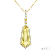 16X7 MM Evoque Gemstones Shield Shape Lemon Quartz and 1/5 Ctw Round Cut Diamond Semi-Precious Pendant With Chain in 10K Yellow Gold