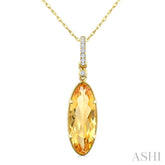 16X6 MM Evoque Gemstone Oval Shape Citrine and 1/20 Ctw Round Cut Diamond Semi-Precious Pendant With Chain in 10K Yellow Gold