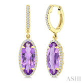 12X5 MM Evoque Gemstones Oval Shape Amethyst and 1/3 Ctw Round Cut Diamond Semi-Precious Earrings in 10K Yellow Gold