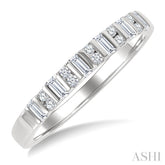 1/4 Ctw Vertically Aligned Baguette and Round Cut Diamond Stackable Fashion Band in 10K White Gold
