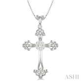 1/4 Ctw Art Deco Lovebright Round Cut Diamond Cross Pendant in 14K White Gold with chain