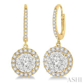 3/4 Ctw Round Cut Diamond Lovebright Earrings in 14K Yellow and White Gold