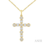 1/3 Ctw Floral Cross Fusion Baguette and Round Cut Diamond Fashion Pendant With Chain in 14K Yellow Gold