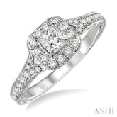 5/8 Ctw Diamond Engagement Ring with 1/4 Ct Princess Cut Center Stone in 14K White Gold