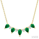 5x3 MM & 4x3 MM Pear Cut Emerald and 1/8 Ctw Round Cut Diamond Precious Necklace in 14K Yellow Gold