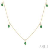 5x3 MM Oval Shape Emerald and 1/4 Ctw Round Cut Diamonds Precious Station Necklace in 14K Yellow Gold