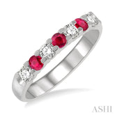 2.6 MM Ruby and 1/4 Ctw Round Cut Diamond Precious Wedding Band in 14K White Gold