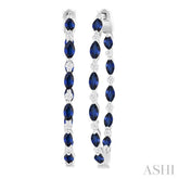 4X2 MM Marquise Cut Sapphire and 3/8 Ctw Round Cut Diamond Precious Inside-Out Hoop Earrings in 14K White Gold