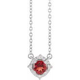 Sterling Silver Natural Mozambique Garnet & .04 CTW Natural Diamond Halo-Style 18" Necklace