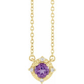 14K Yellow Gold Natural Amethyst & .04 CTW Natural Diamond Halo-Style 18" Necklace