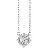 Sterling Silver Lab-Grown White Sapphire & .04 CTW Natural Diamond Halo-Style 18" Necklace