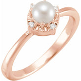 14K Rose Gold Cultured White Freshwater Pearl & .04 CTW Natural Diamond Halo-Style Ring